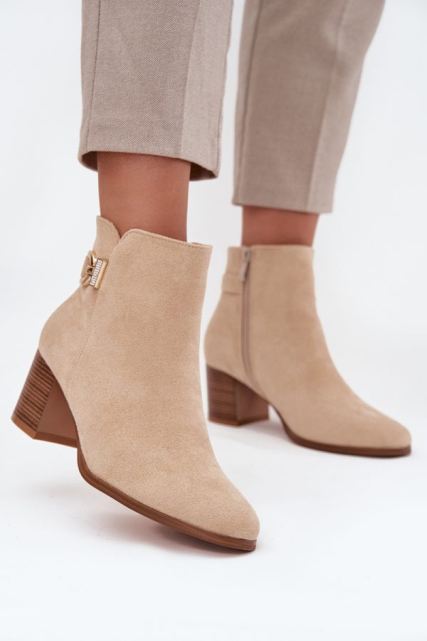 Beige Heel Boots in Women`s Ankle Boots & Booties with Fabric, Warmers, Footbed, Upper Height and Heel Height