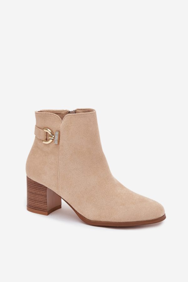 Beige Heel Boots in Women`s Ankle Boots & Booties with Fabric, Warmers, Footbed, Upper Height and Heel Height