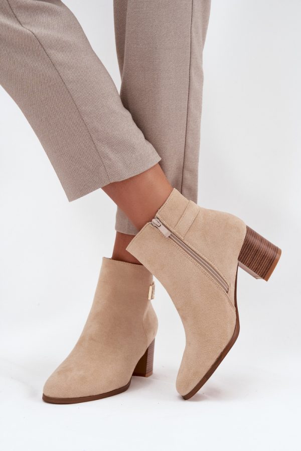 Beige Heel Boots in Women`s Ankle Boots & Booties with Fabric, Warmers, Footbed, Upper Height and Heel Height