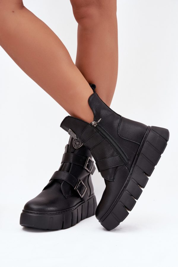 Black Platform Boots in Women`s Ankle Boots & Booties with Fabric, Warmers, Footbed, Upper Height and Platform Height