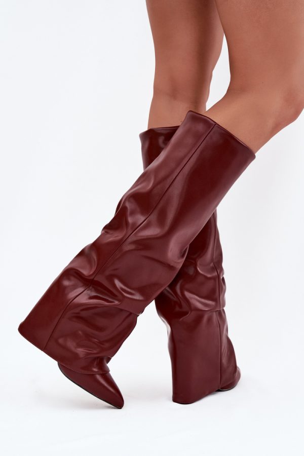 Red Heel Boots in Over The Knee High Boots, Thigh High Boots with Fabric, Warmers, Footbed, Upper Height and Heel Height