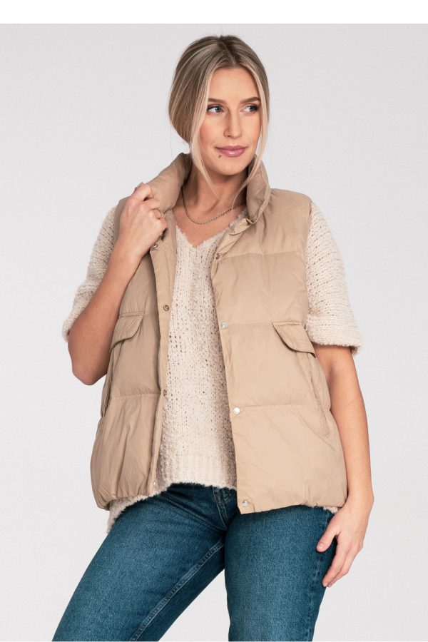 Beige Gilet in Women`s Coats, Jackets with Polyester