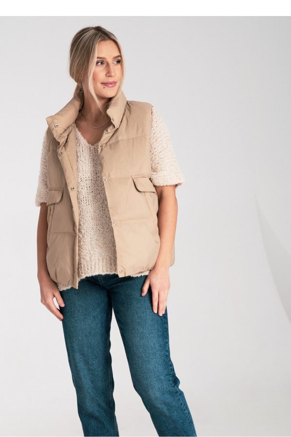 Beige Gilet in Women`s Coats, Jackets with Polyester