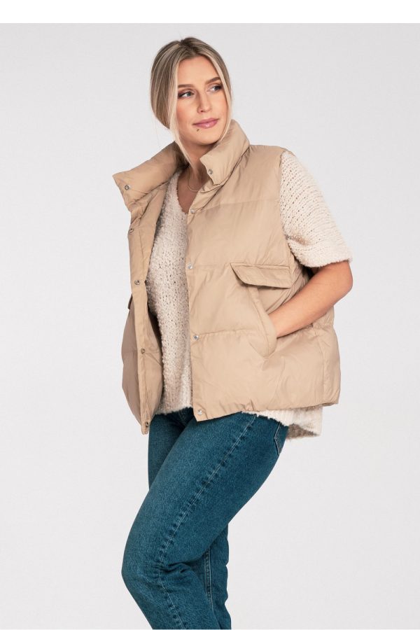 Beige Gilet in Women`s Coats, Jackets with Polyester
