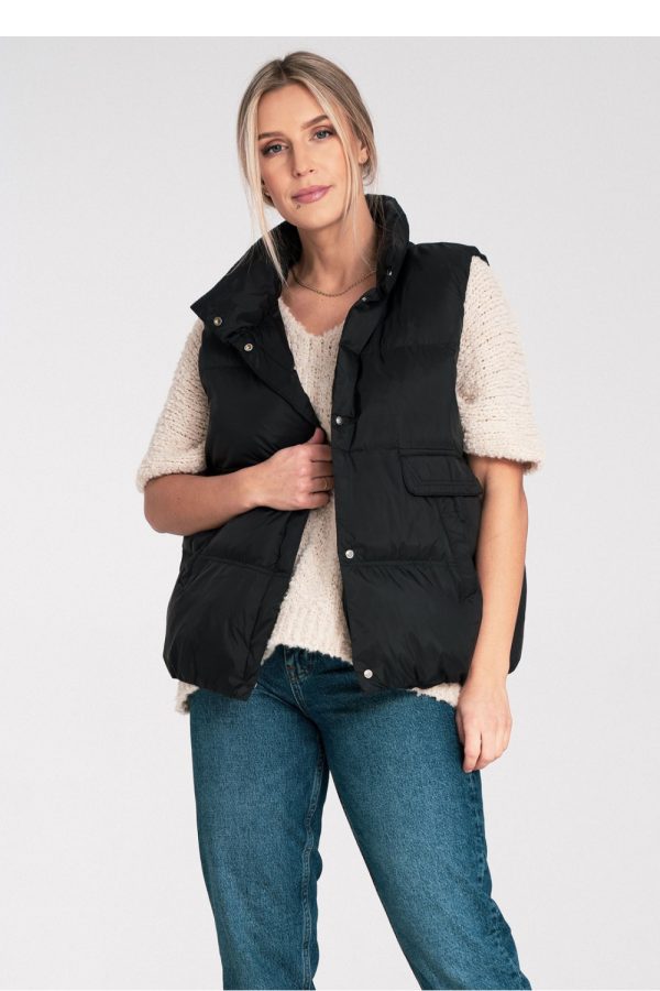 Black Gilet in Women`s Coats, Jackets with Polyester