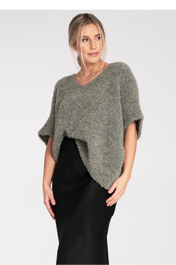 Green Short Sleeve Sweater in Sweaters, Pullovers, Jumpers, Turtlenecks, Boleros, Shrugs with Acrylic, Spandex, Polyester and Wool