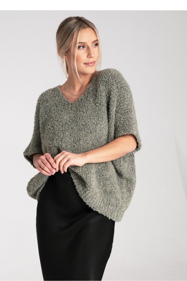 Green Short Sleeve Sweater in Sweaters, Pullovers, Jumpers, Turtlenecks, Boleros, Shrugs with Acrylic, Spandex, Polyester and Wool