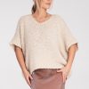 Beige Short Sleeve Sweater in Sweaters, Pullovers, Jumpers, Turtlenecks, Boleros, Shrugs with Acrylic, Spandex, Polyester and Wool