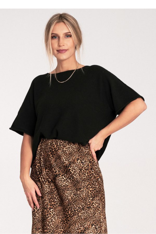 Black Bat Style Blouse in Sweaters, Pullovers, Jumpers, Turtlenecks, Boleros, Shrugs with Acrylic, Viscose and Wool