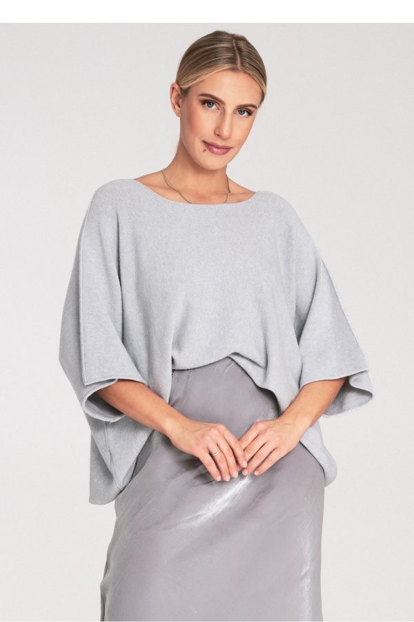 Grey Bat Style Blouse in Sweaters, Pullovers, Jumpers, Turtlenecks, Boleros, Shrugs with Acrylic, Viscose and Wool
