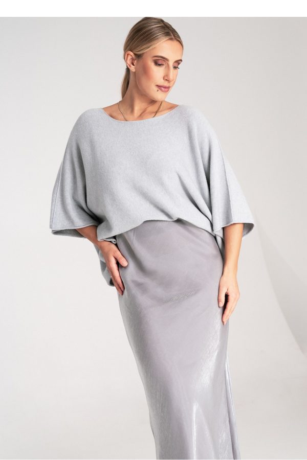 Grey Bat Style Blouse in Sweaters, Pullovers, Jumpers, Turtlenecks, Boleros, Shrugs with Acrylic, Viscose and Wool