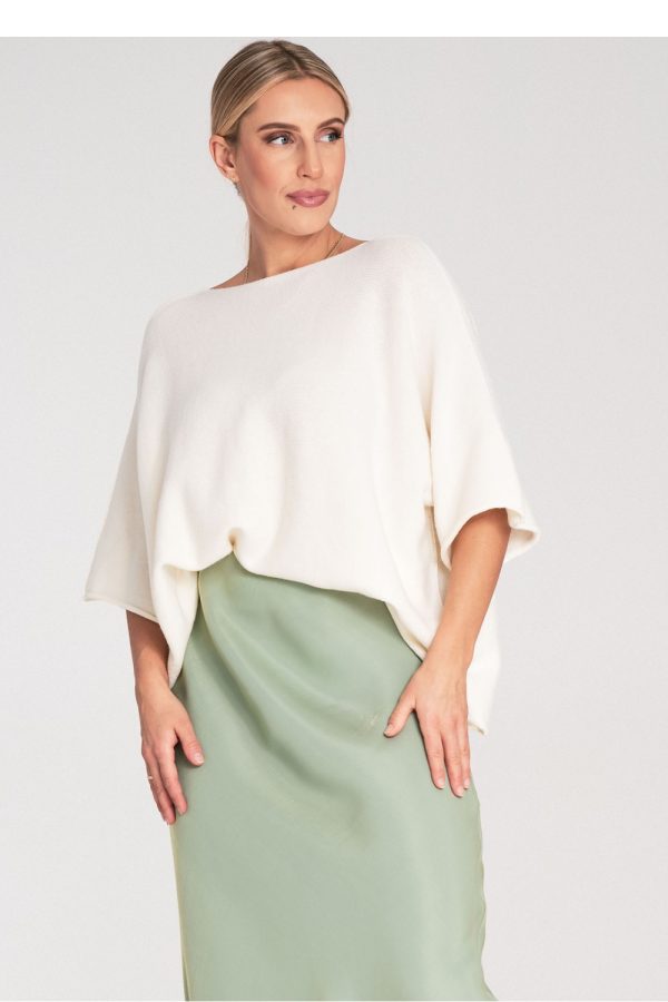 Beige Bat Style Blouse in Sweaters, Pullovers, Jumpers, Turtlenecks, Boleros, Shrugs with Acrylic, Viscose and Wool