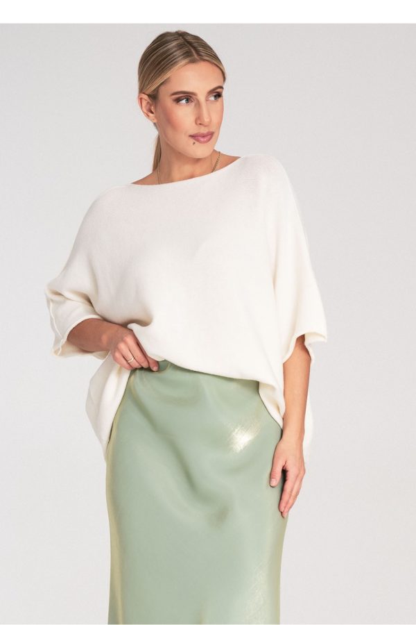 Beige Bat Style Blouse in Sweaters, Pullovers, Jumpers, Turtlenecks, Boleros, Shrugs with Acrylic, Viscose and Wool