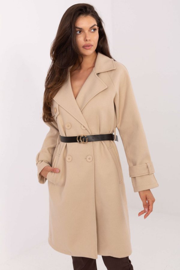 Beige Coat in Women`s Coats, Jackets with Polyester