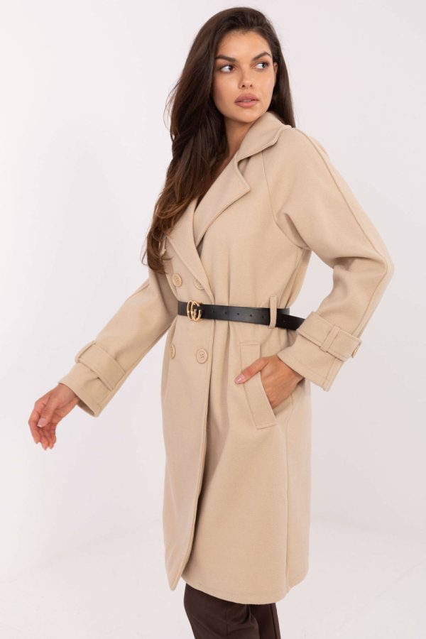 Beige Coat in Women`s Coats, Jackets with Polyester