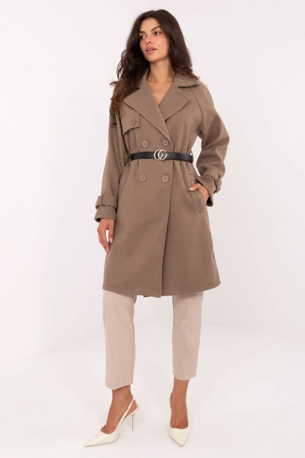 Beige Coat in Women`s Coats, Jackets with Polyester