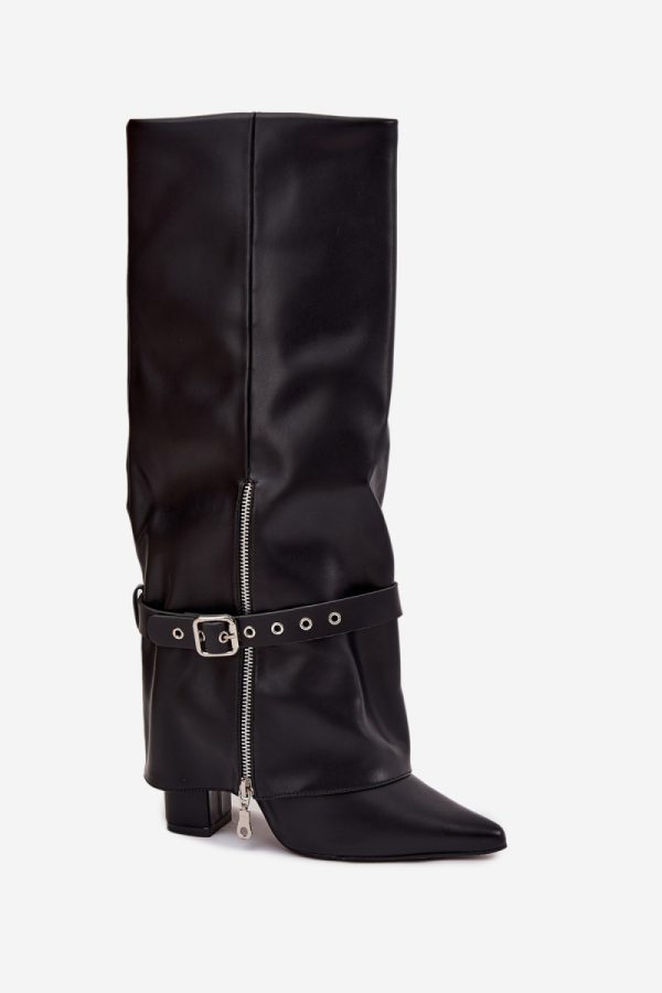 Black Heel Boots in Over The Knee High Boots, Thigh High Boots with Fabric, Footbed, Upper Height and Heel Height