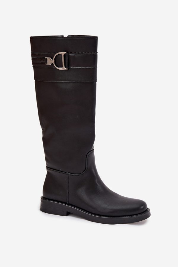 Black Thigh-Hight Boots in Over The Knee High Boots, Thigh High Boots with Fabric, Footbed, Upper Height and Heel Height