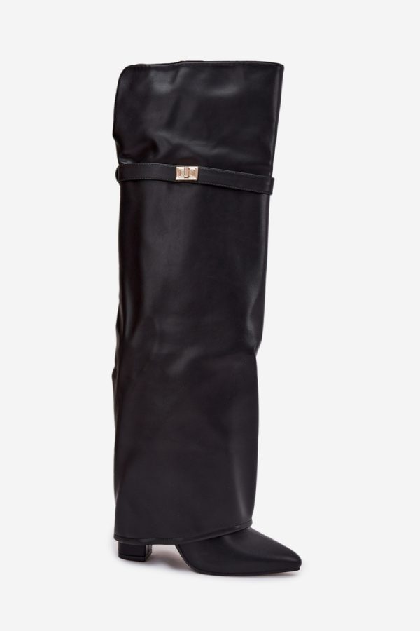 Black Heel Boots in Over The Knee High Boots, Thigh High Boots with Fabric, Warmers, Footbed, Upper Height and Heel Height