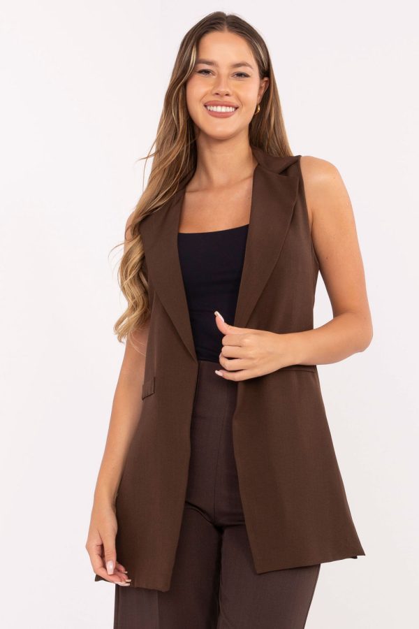 Brown Gilet in Jackets, Vests For Women with Spandex and Polyester