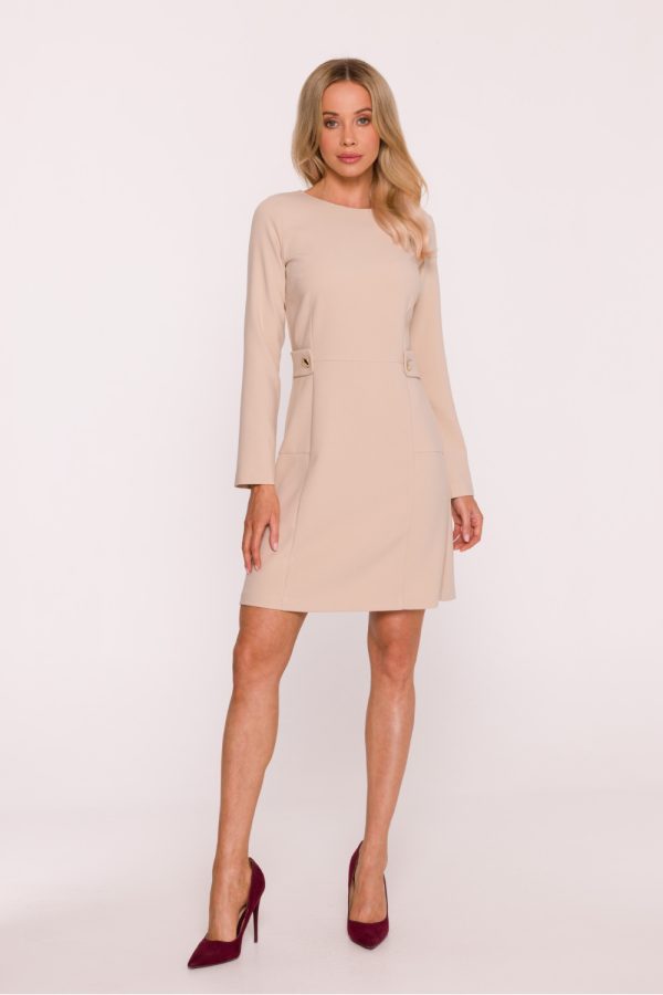 Beige Daydress in Day Dresses with Spandex, Polyester and Viscose