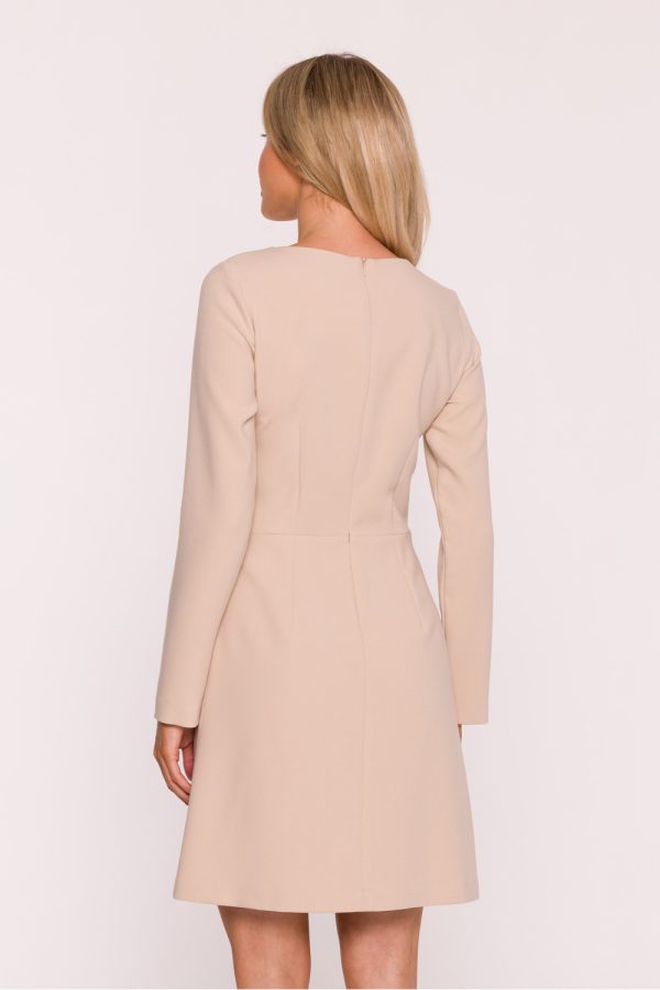 Beige Daydress in Day Dresses with Spandex, Polyester and Viscose
