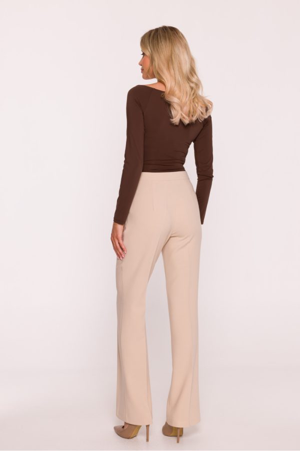 Beige Women Trousers in Pants, Trousers, Shorts with Spandex, Polyester and Viscose