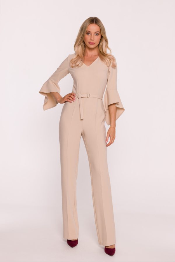 Beige Suit in Playsuits For Women with Spandex, Polyester and Viscose