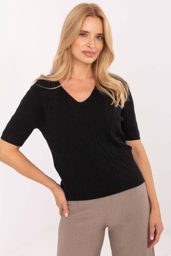 Black Short Sleeve Sweater in Sweaters, Pullovers, Jumpers, Turtlenecks, Boleros, Shrugs with Polyamide, Polyester and Viscose