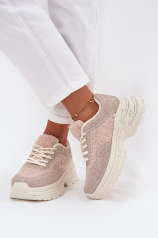 1091581.jpg Beige Sport Shoes in Women`s Athletic Shoes, Trainers, Sneakers with Fabric, Warmers, Footbed, Upper Height and Platform Height