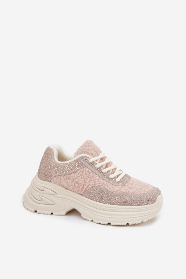 Beige Sport Shoes in Women`s Athletic Shoes, Trainers, Sneakers with Fabric, Warmers, Footbed, Upper Height and Platform Height