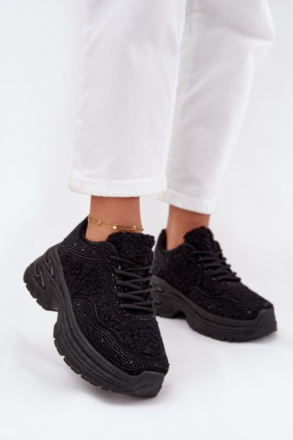 Black Sport Shoes in Women`s Athletic Shoes, Trainers, Sneakers with Fabric, Warmers, Footbed, Upper Height and Platform Height