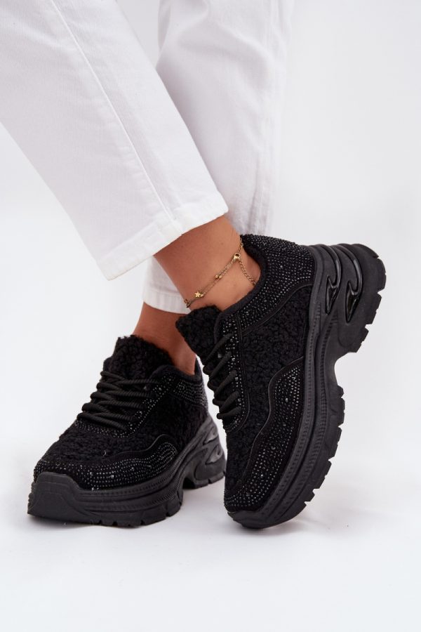 Black Sport Shoes in Women`s Athletic Shoes, Trainers, Sneakers with Fabric, Warmers, Footbed, Upper Height and Platform Height