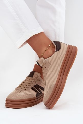 Beige Sport Shoes in Women`s Athletic Shoes, Trainers, Sneakers with Fabric, Footbed, Upper Height and Platform Height