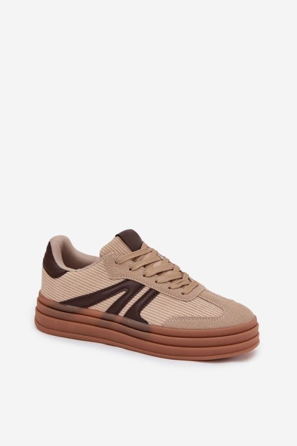 Beige Sport Shoes in Women`s Athletic Shoes, Trainers, Sneakers with Fabric, Footbed, Upper Height and Platform Height