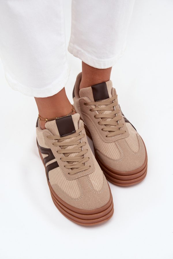 Beige Sport Shoes in Women`s Athletic Shoes, Trainers, Sneakers with Fabric, Footbed, Upper Height and Platform Height