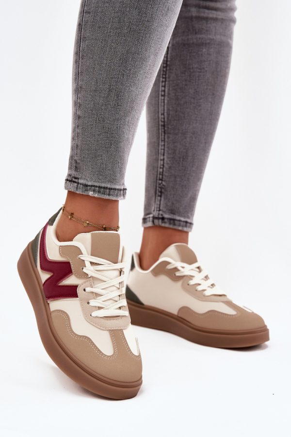 Beige Sport Shoes in Women`s Athletic Shoes, Trainers, Sneakers with Fabric, Footbed, Upper Height and Sole Height