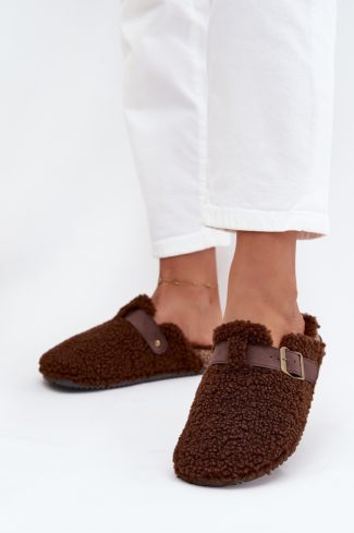 Brown Slippers in Slippers For Women with Fabric, Footbed and Sole Height