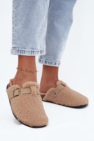 Beige Slippers in Slippers For Women with Fabric, Footbed and Sole Height