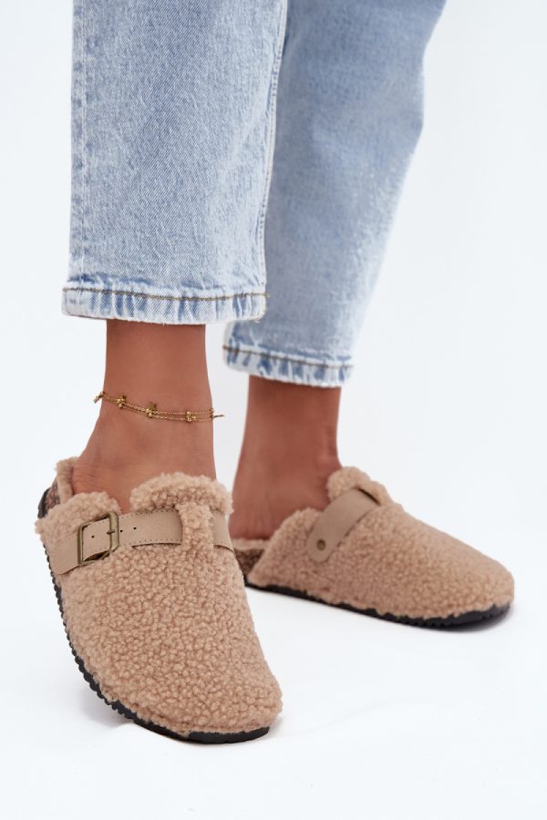 Beige Slippers in Slippers For Women with Fabric, Footbed and Sole Height