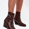 Brown Heel Boots in Women`s Ankle Boots & Booties with Fabric, Footbed, Upper Height and Heel Height