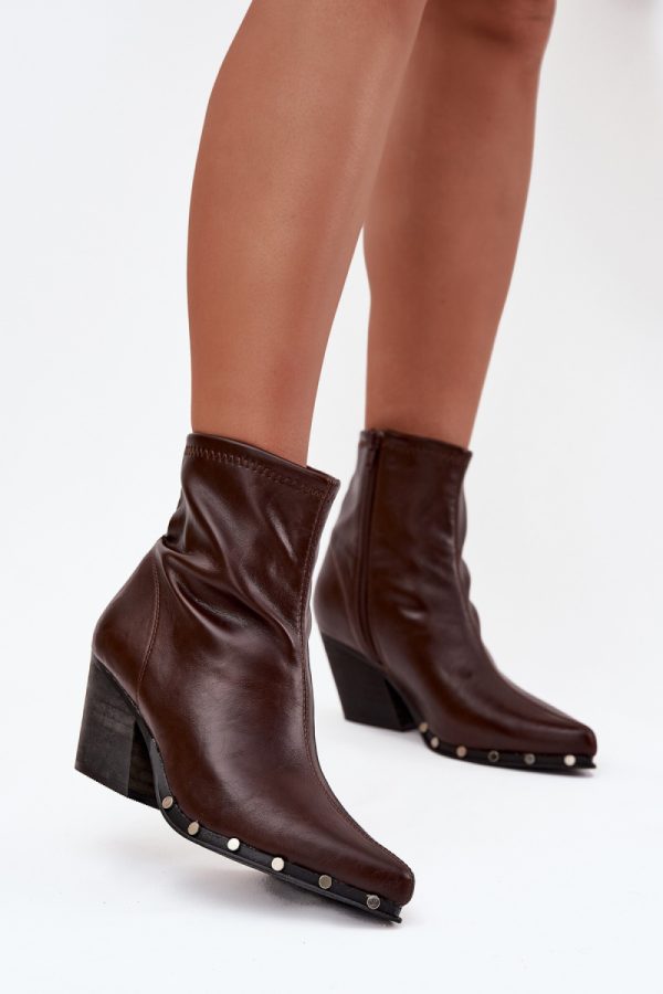 Brown Heel Boots in Women`s Ankle Boots & Booties with Fabric, Footbed, Upper Height and Heel Height
