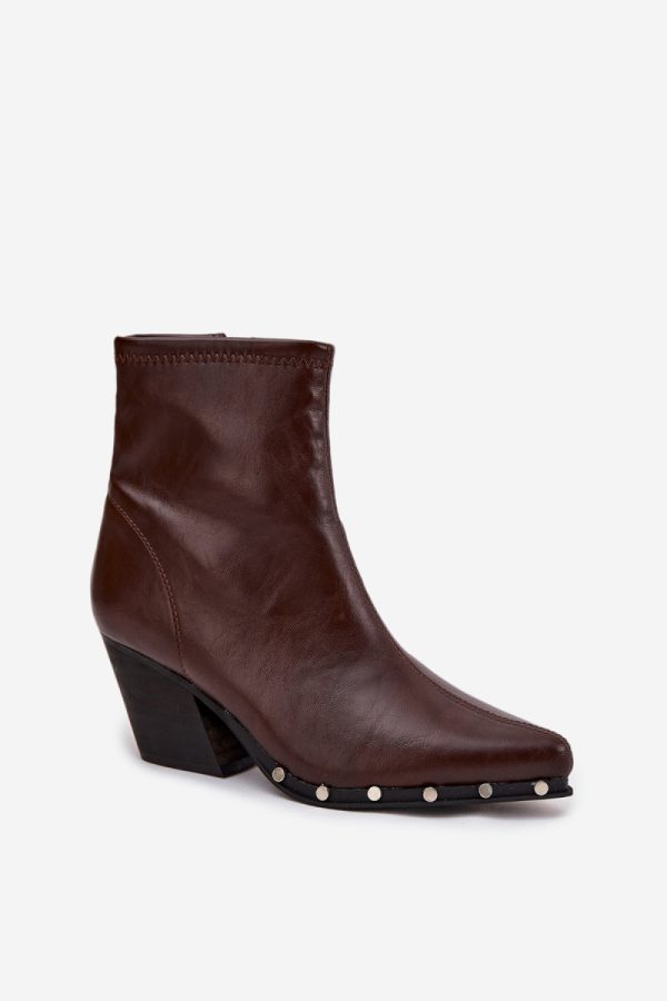 Brown Heel Boots in Women`s Ankle Boots & Booties with Fabric, Footbed, Upper Height and Heel Height