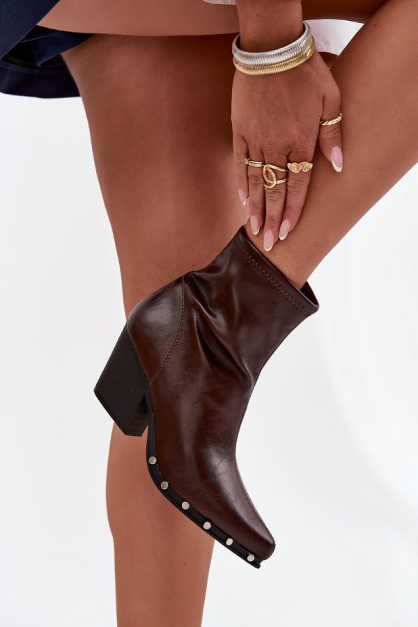 Brown Heel Boots in Women`s Ankle Boots & Booties with Fabric, Footbed, Upper Height and Heel Height