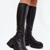 Black Thigh-Hight Boots in Over The Knee High Boots, Thigh High Boots with Fabric, Footbed, Upper Height and Heel Height