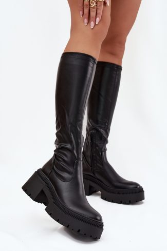 1091761.jpg Black Thigh-Hight Boots in Over The Knee High Boots, Thigh High Boots with Fabric, Footbed, Upper Height and Heel Height