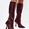 Red Heel Boots in Over The Knee High Boots, Thigh High Boots with Fabric, Footbed, Upper Height and Heel Height