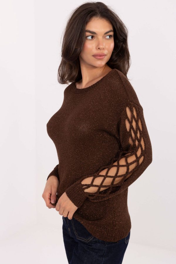 Brown Jumper in Sweaters, Pullovers, Jumpers, Turtlenecks, Boleros, Shrugs with Metallic Yarn and Viscose