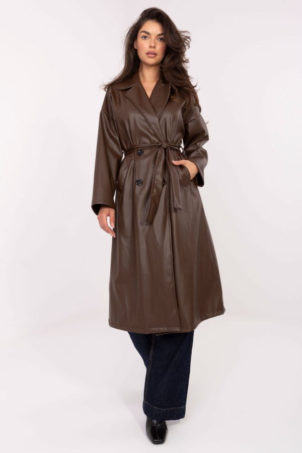 Brown Coat in Women`s Coats, Jackets with Polyurethane and Polyester