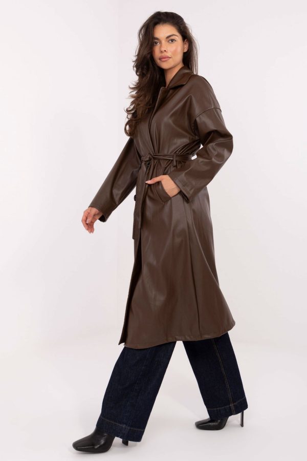 Brown Coat in Women`s Coats, Jackets with Polyurethane and Polyester
